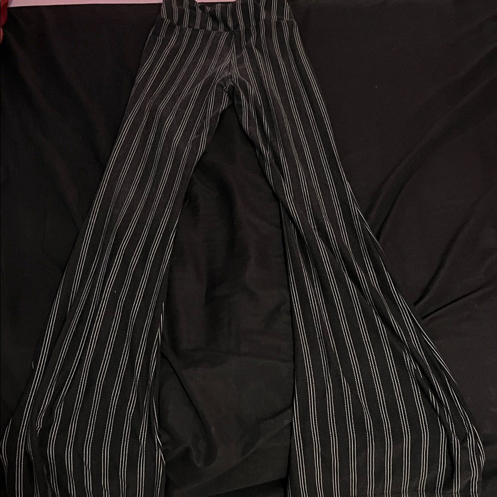 Black and White Striped Flared Pants